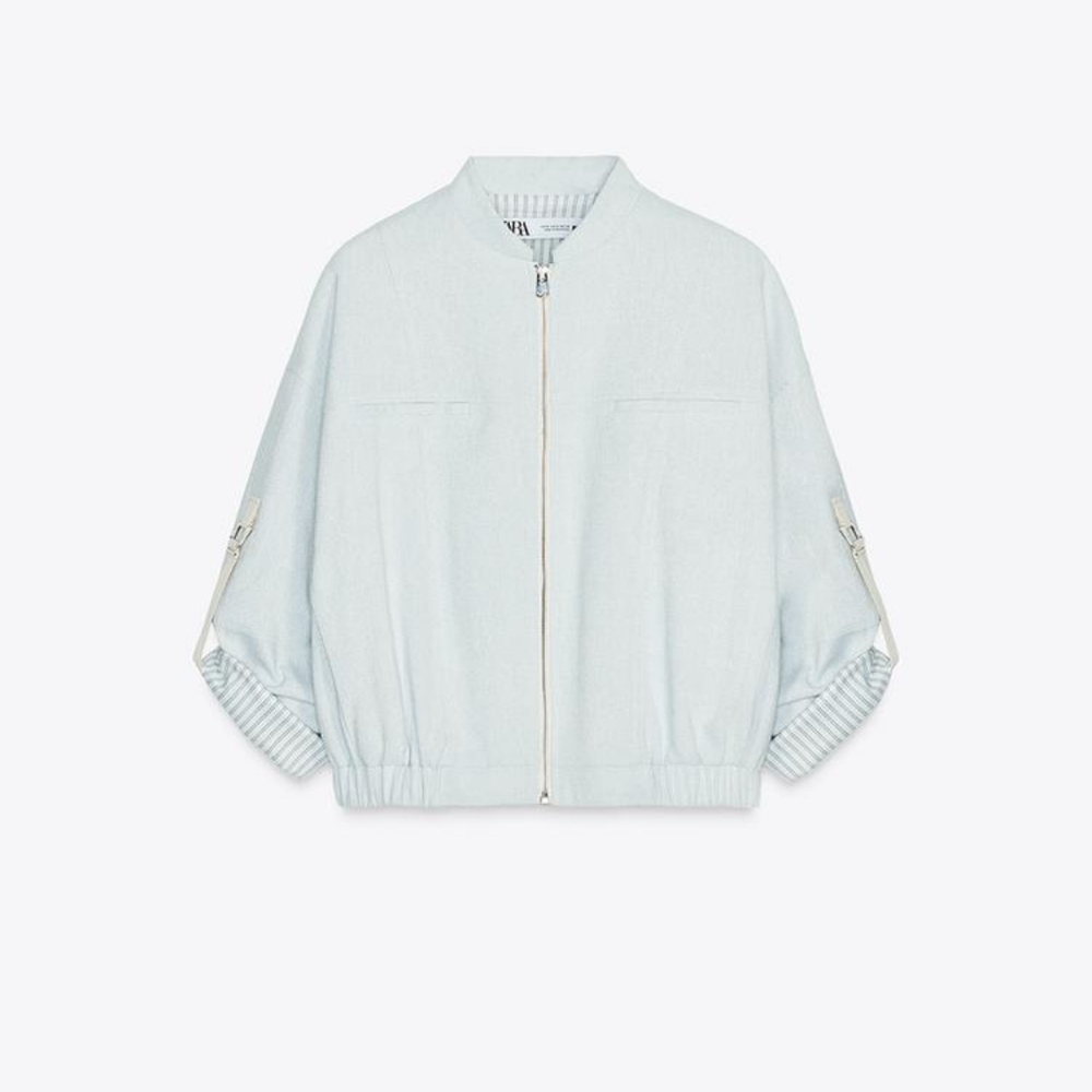Zara Blue Bomber Jacket Lightweight Casual